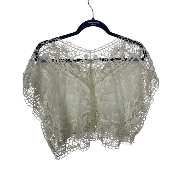 Cottagecore Sundance Lace Overlay Sheer Crochet Top Small - Picture 4 of 6
